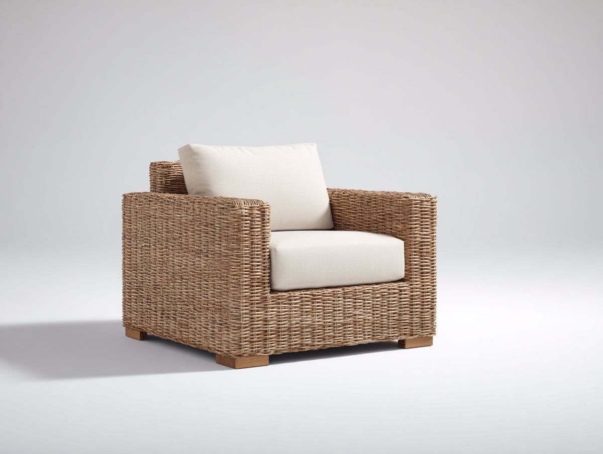 Polyrattan Gartensessel - Geflecht 84 x 80 x 78 cm - Naturbraun mit breiten Armlehnen