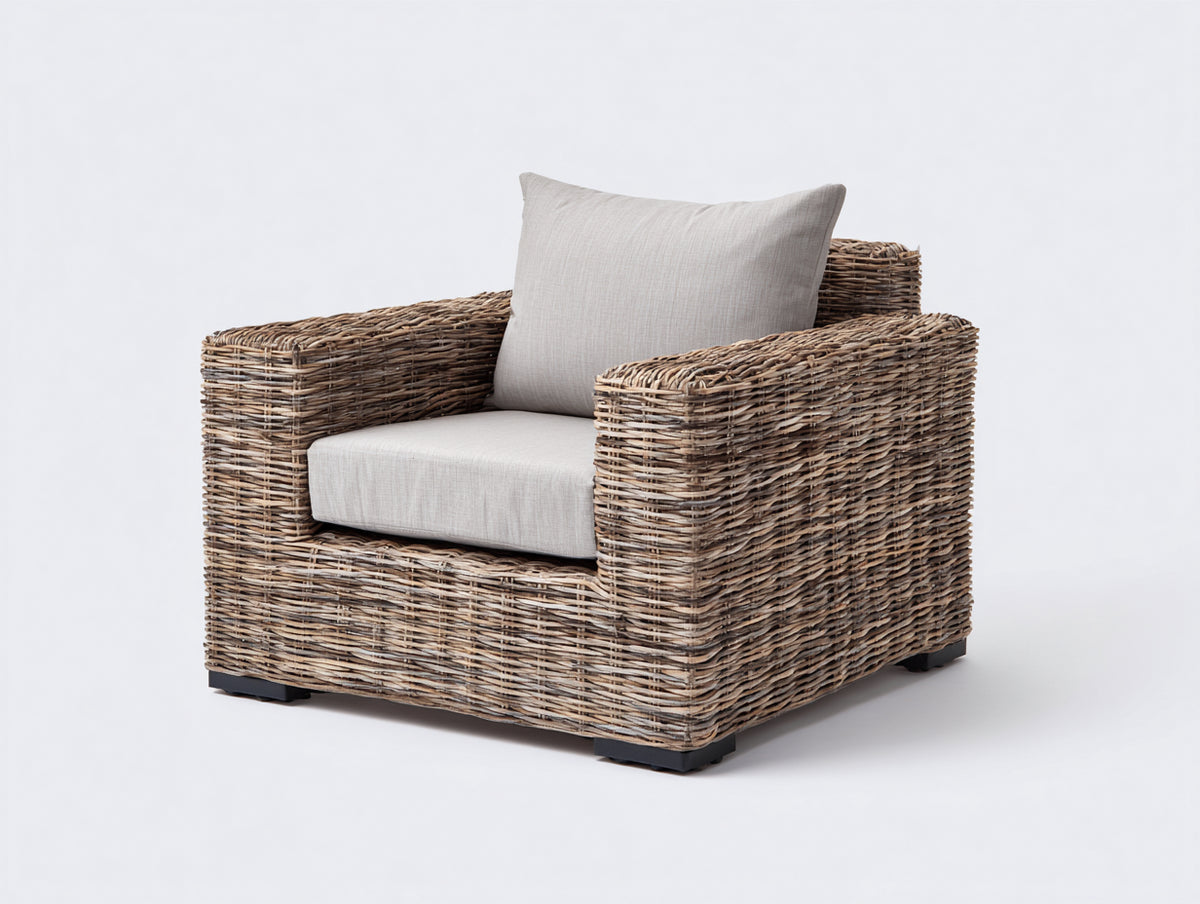 Polyrattan Gartensessel 88x84x82 cm - Natur Beige - breite Armlehnen modernes Flechtdesign