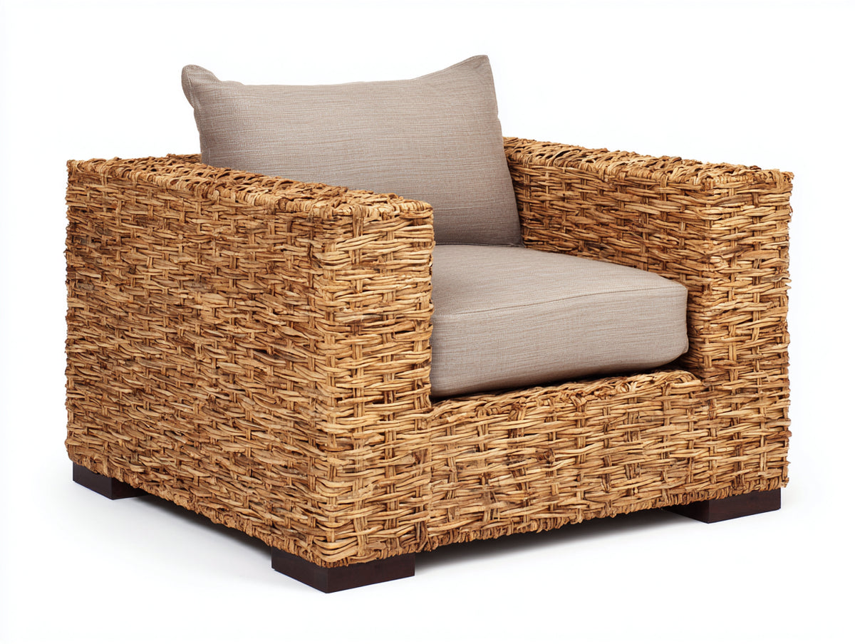 Polyrattan Gartensessel 96x90x82 cm - Natur-Beige - breite Armlehnen und komfortables Flechtdesign