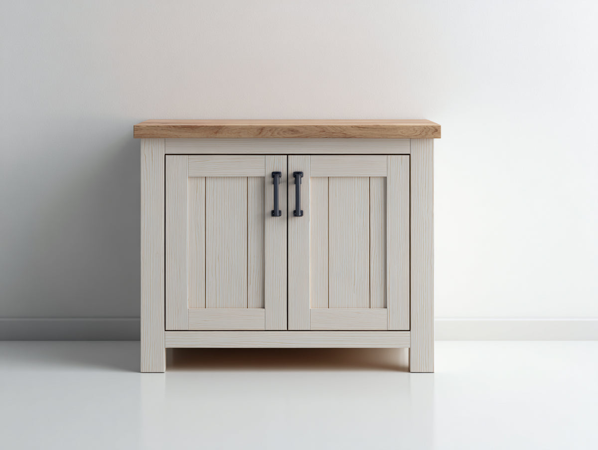 Sideboards mit 2 Türen - 90 x 40 x 80 cm - Hellgrau Naturholz im Landhausstil