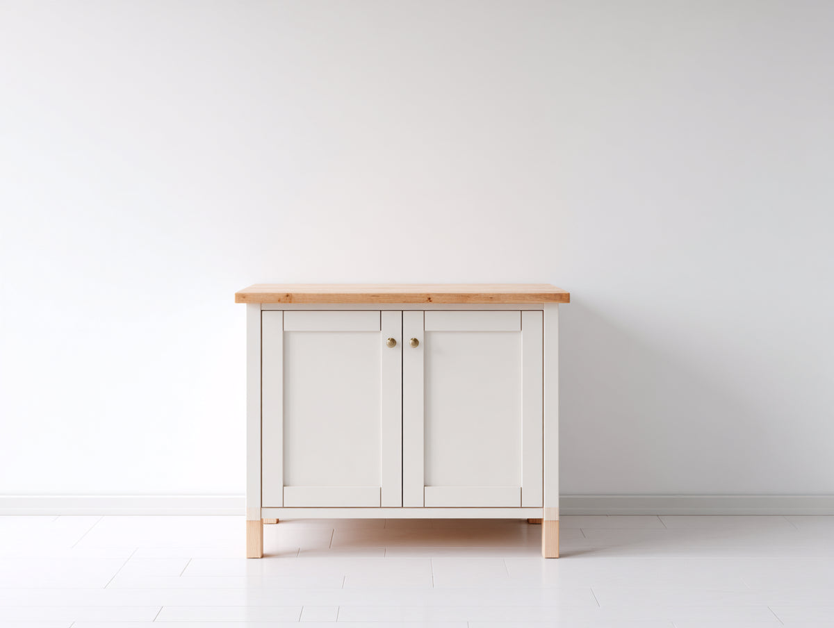 Sideboards - 2-türiges Sideboard aus Holz 100x40x85 cm - Weiß-Naturholzfarben - für Esszimmer und Wohnbereich - moderner Landhausstil