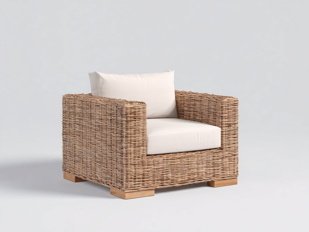 Polyrattan Gartensessel 92x88x80 cm - Natur-Beige - breite Armlehnen und modernes Flechtdesign
